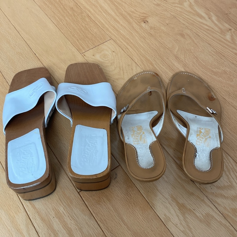 Bundle of two Salvatore Ferragamo wooden clogs sandals 8,5